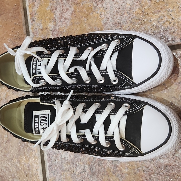 Converse Shoes - Converse all star custom embellishments black and silver beading women's size 9